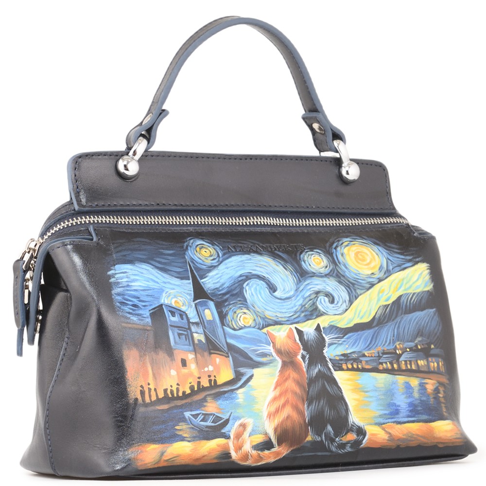 Женская кожаная сумка "Орнелла"  "Коты Ван Гог"