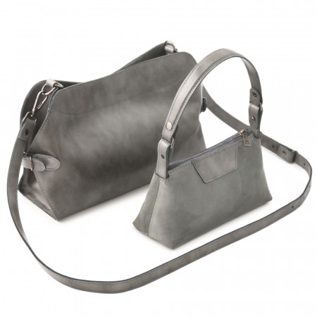 Женская кожаная сумка "Анталия" с косметичкой (серая)