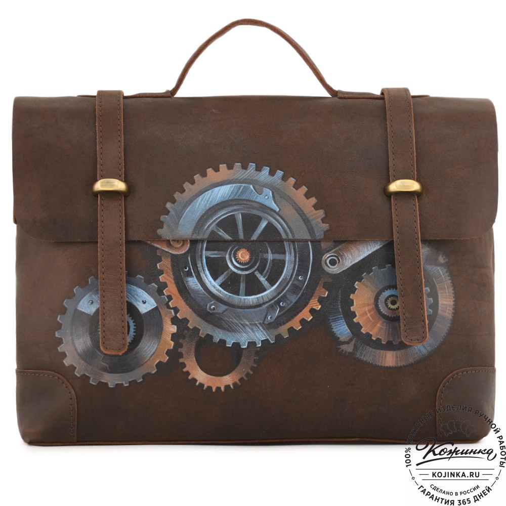 Кожаный портфель "Англетер" "Механизмы" (коричневый)
