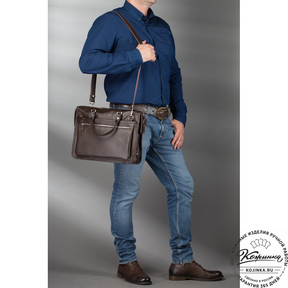Кожаная деловая сумка "Вильямс" (тёмно-коричневая) 