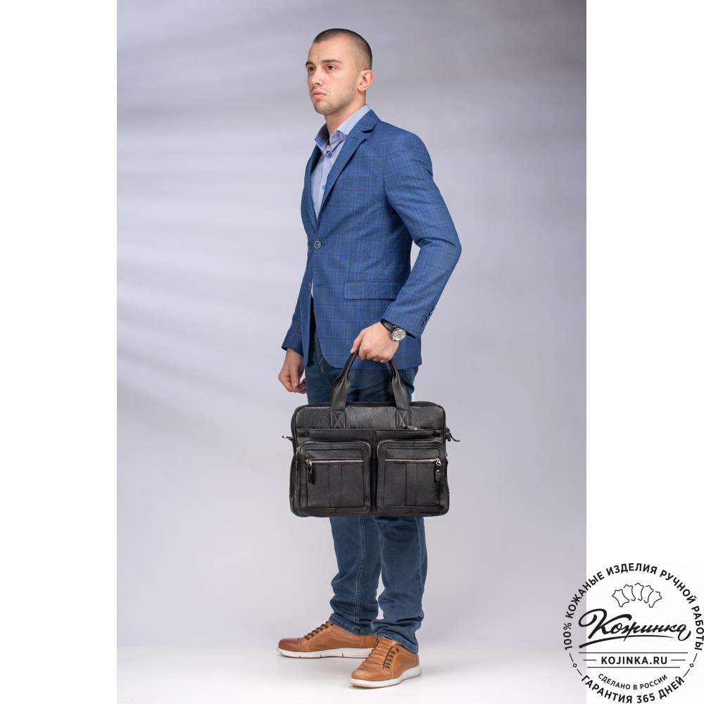 Кожаная деловая сумка "Гильермо" (чёрная) 