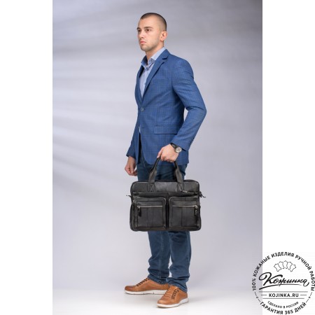 Кожаная деловая сумка "Гильермо" (чёрная) 