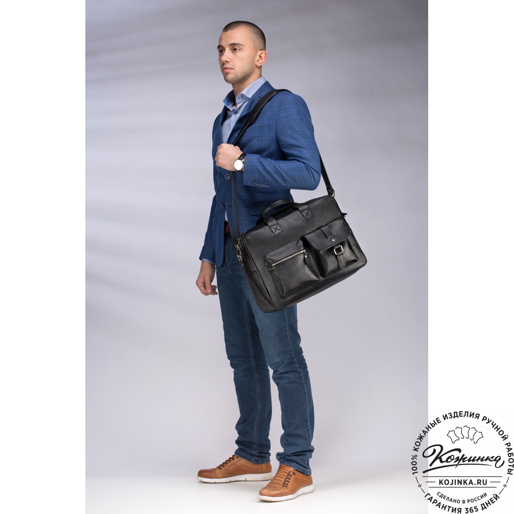 Кожаная деловая сумка "Райли" (чёрная) 