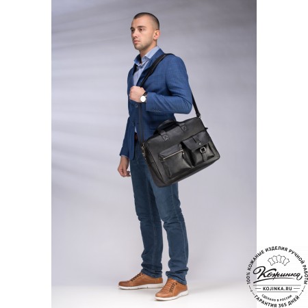 Кожаная деловая сумка "Райли" (чёрная) 