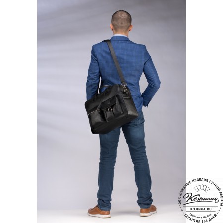 Кожаная деловая сумка "Райли" (чёрная) 