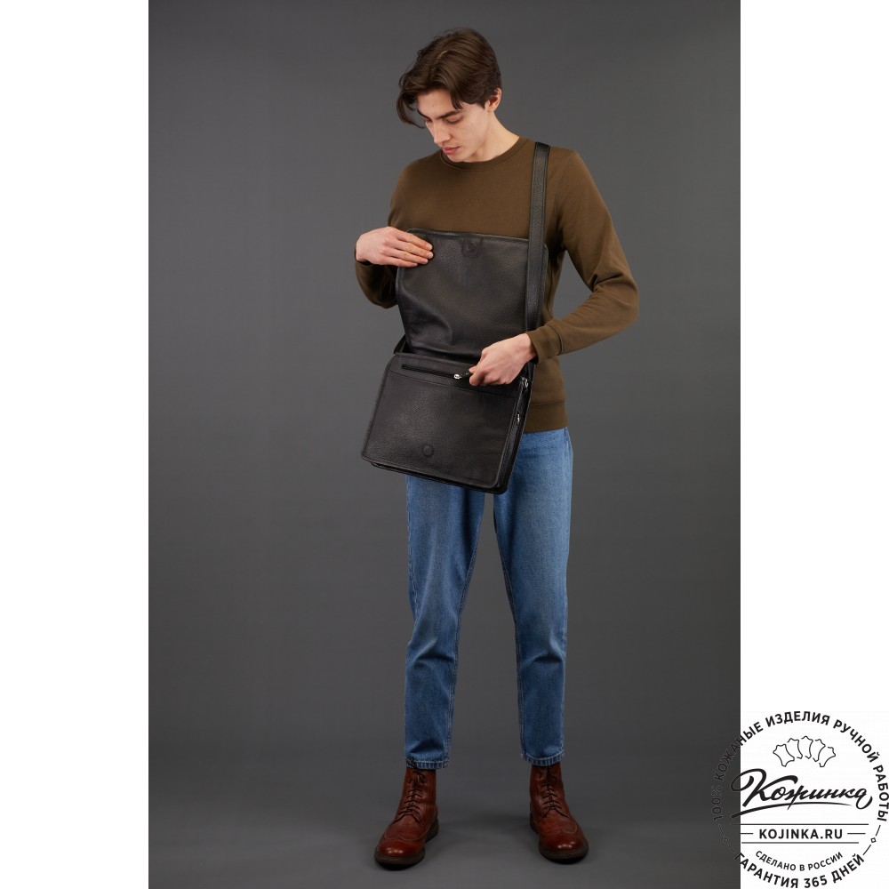 Кожаная сумка "Винсент" (синий  антик)