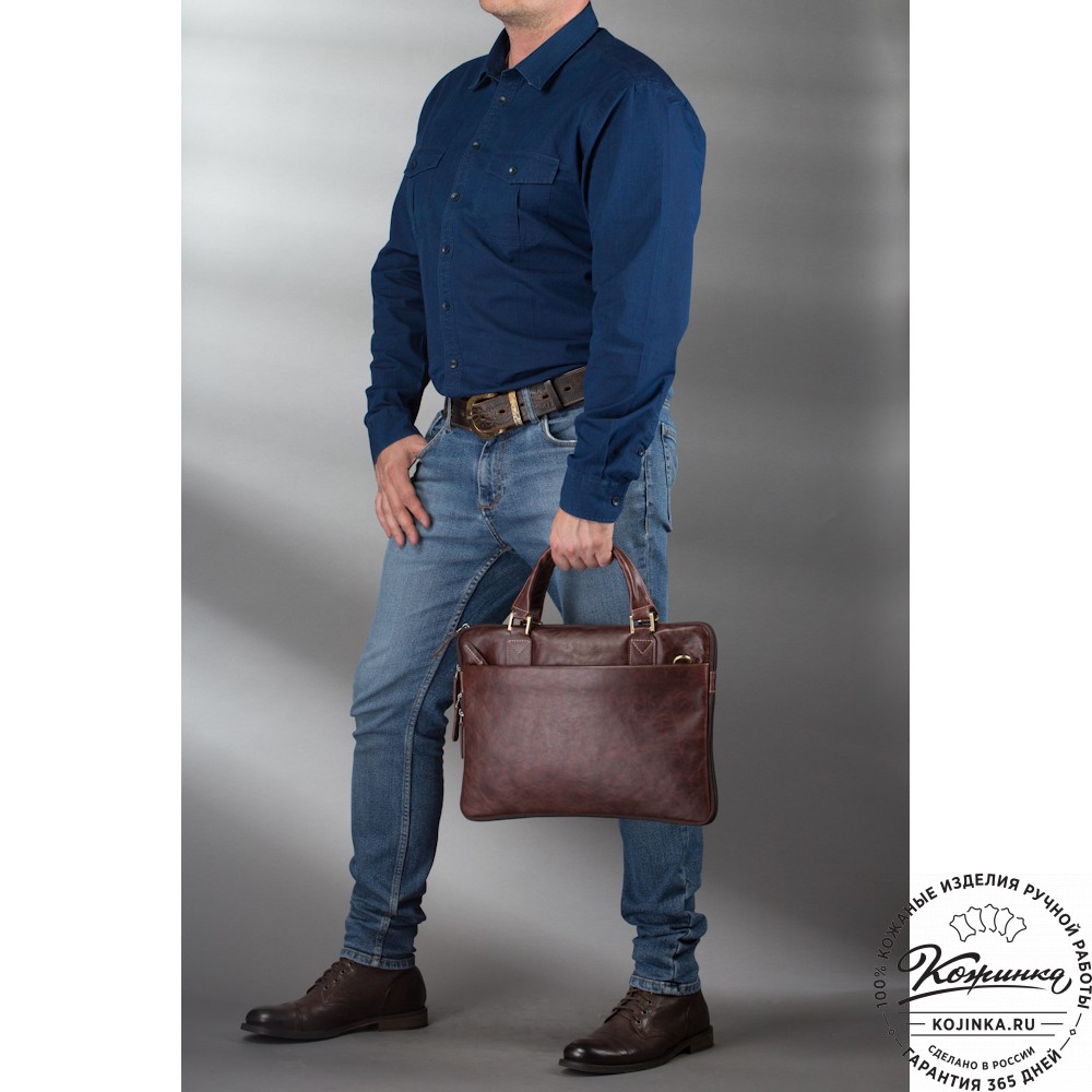 Кожаная деловая сумка "Ральф" (тёмно-коричневый антик) 