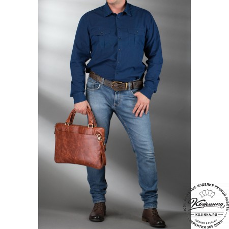 Кожаная деловая сумка "Ральф" (рыжий антик) 