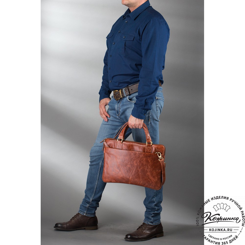 Кожаная деловая сумка "Ральф" (рыжий антик) 
