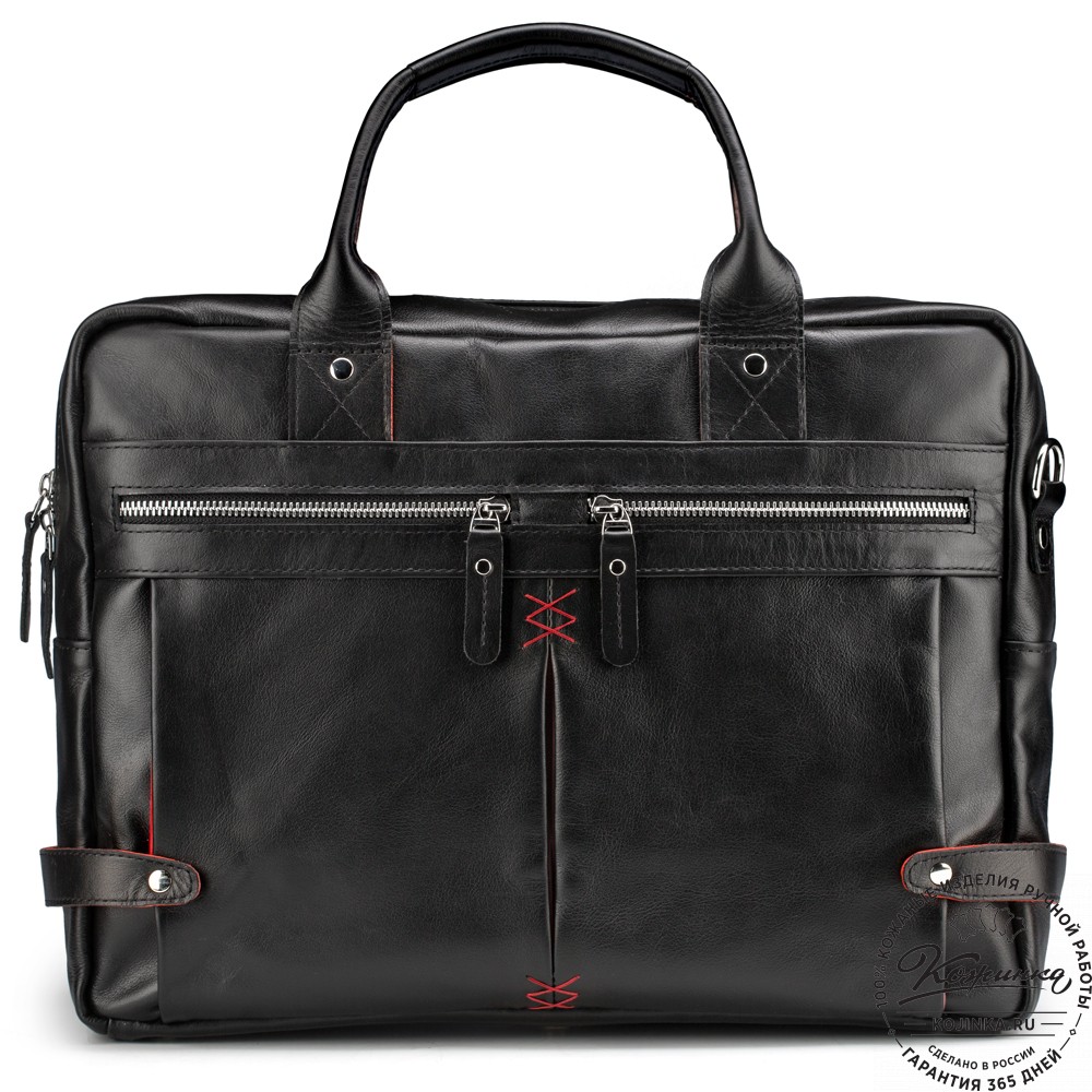 Кожаная деловая сумка "Роджер" (чёрная) 