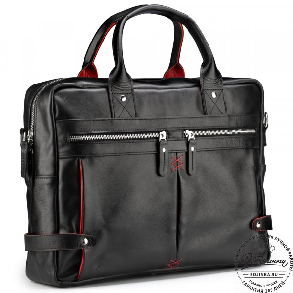 Кожаная деловая сумка "Роджер" (чёрная) . фото 1