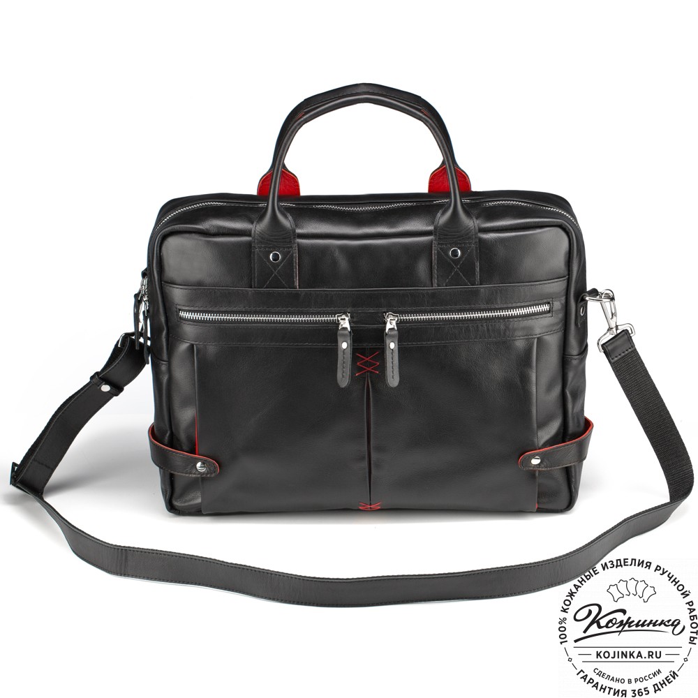 Кожаная деловая сумка "Роджер" (чёрная) 