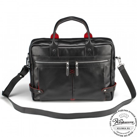 Кожаная деловая сумка "Роджер" (чёрная) 