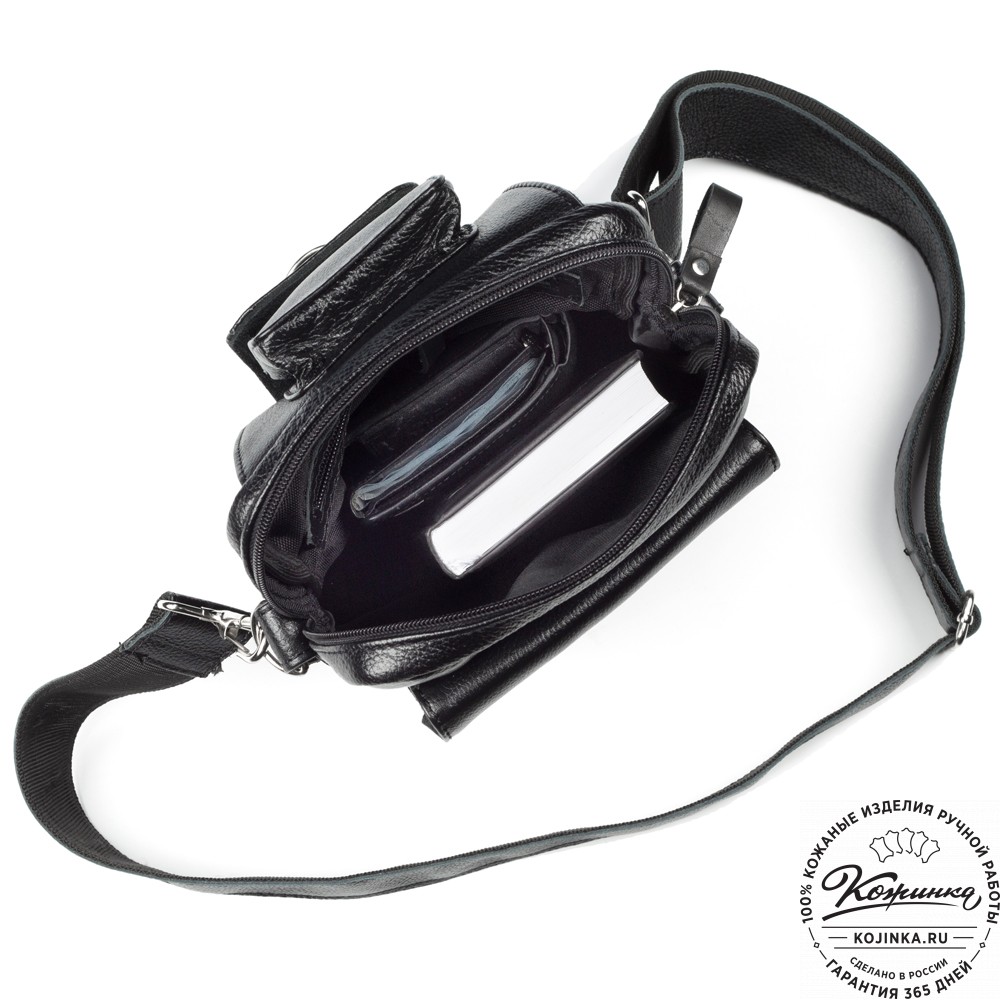 Кожаная нагрудная сумка "Стивен" (фактура чёрная)