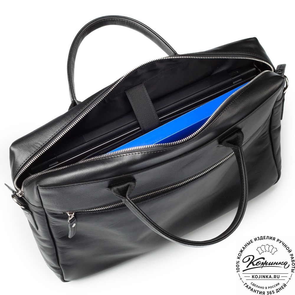 Кожаная деловая сумка "Спайк" (чёрная) 