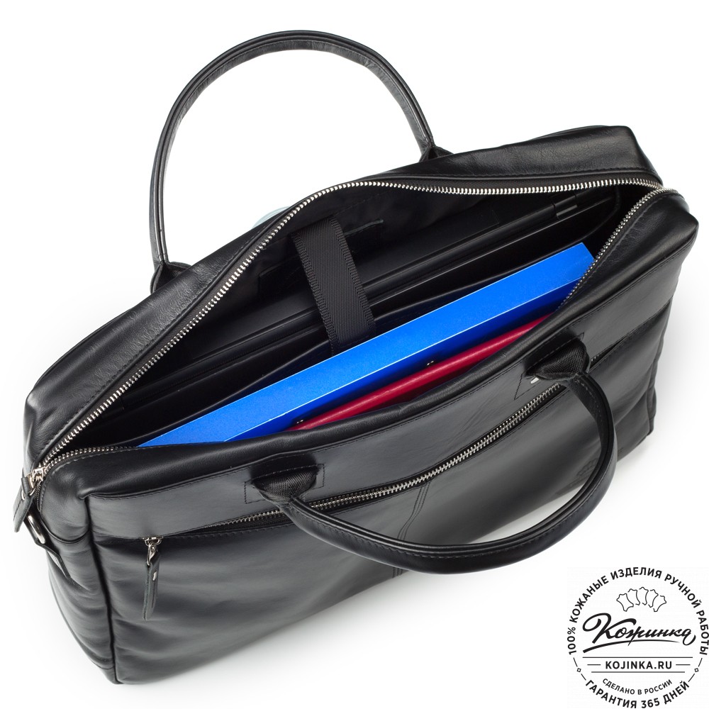 Кожаная деловая сумка "Спенсер" (чёрная) 