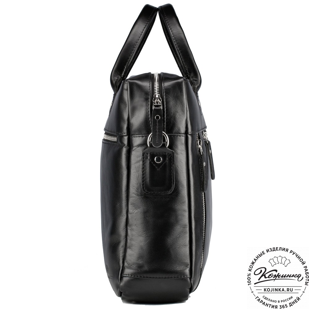 Кожаная деловая сумка "Спенсер" (чёрная) 