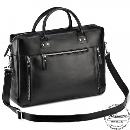 Кожаная деловая сумка "Спенсер" (чёрная) 