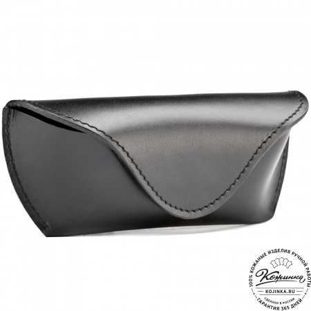 Кожаный футляр для очков из жёсткой кожи (чёрный) 