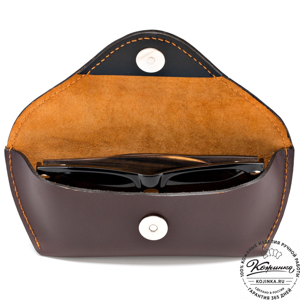 Кожаный футляр для очков из жёсткой кожи (коричневый)