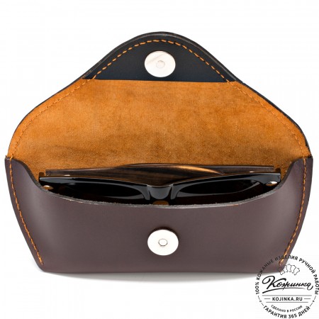 Кожаный футляр для очков из жёсткой кожи (коричневый)