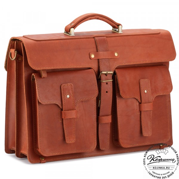Кожаный портфель "Мирон" (рыжий). фото 1