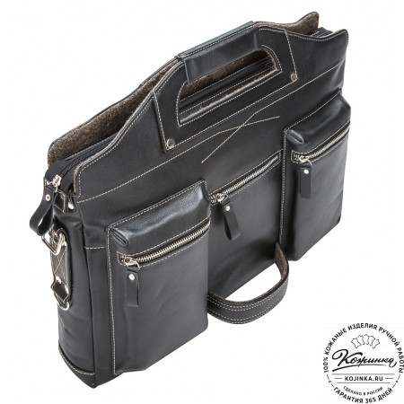 Кожаная деловая сумка "Диего" (черная)