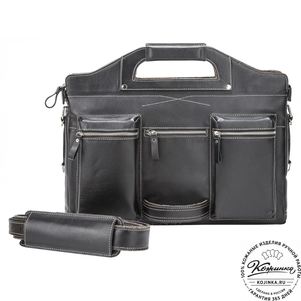 Кожаная деловая сумка "Диего" (черная)