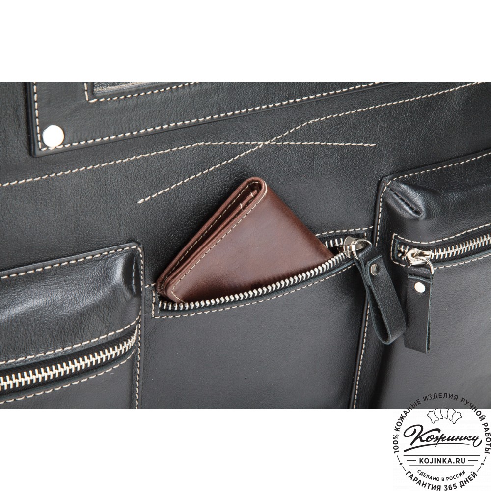 Кожаная деловая сумка "Диего" (черная)
