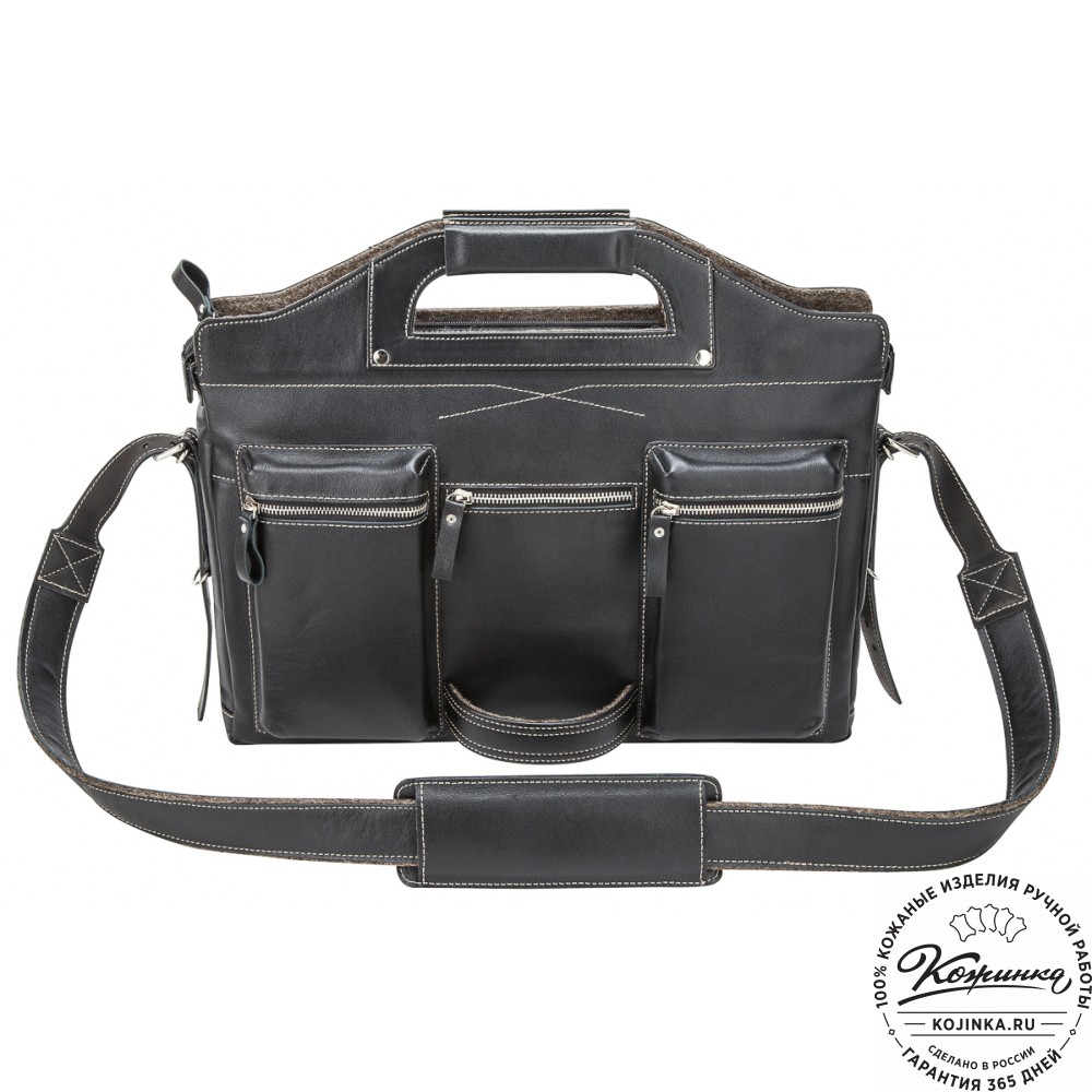 Кожаная деловая сумка "Диего" (черная)