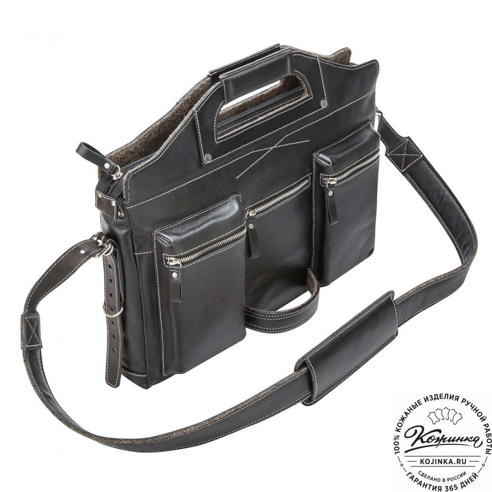 Кожаная деловая сумка "Диего" (черная)