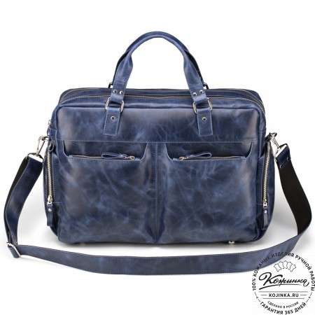 Кожаная деловая сумка для командировок "Бастилия" (синий антик)
