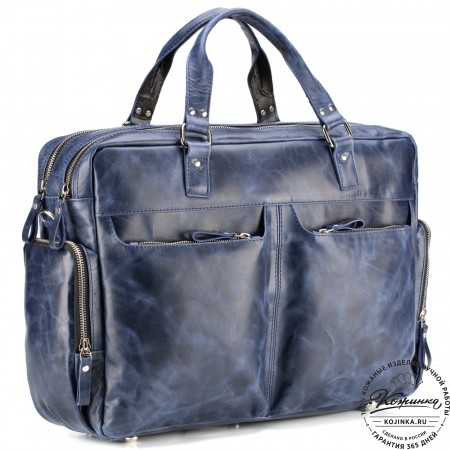 Кожаная деловая сумка для командировок "Бастилия" (синий антик)