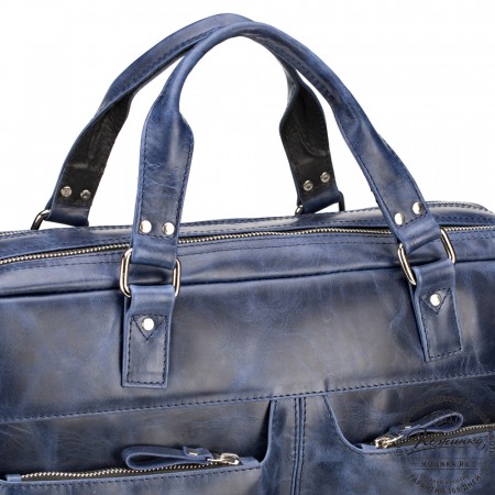Кожаная деловая сумка для командировок "Бастилия" (синий антик)