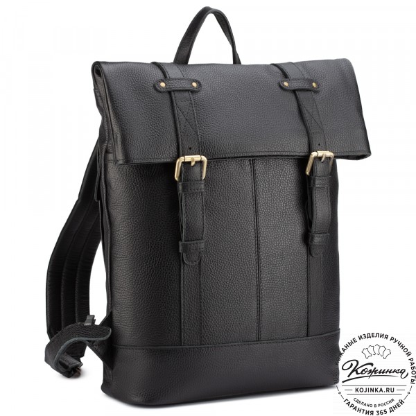 Кожаный рюкзак "Бэнжамин" (чёрный). фото 1