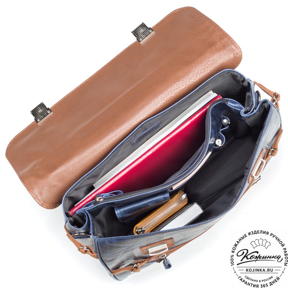 Кожаный портфель "Сталкер" (синий антик с рыжим)