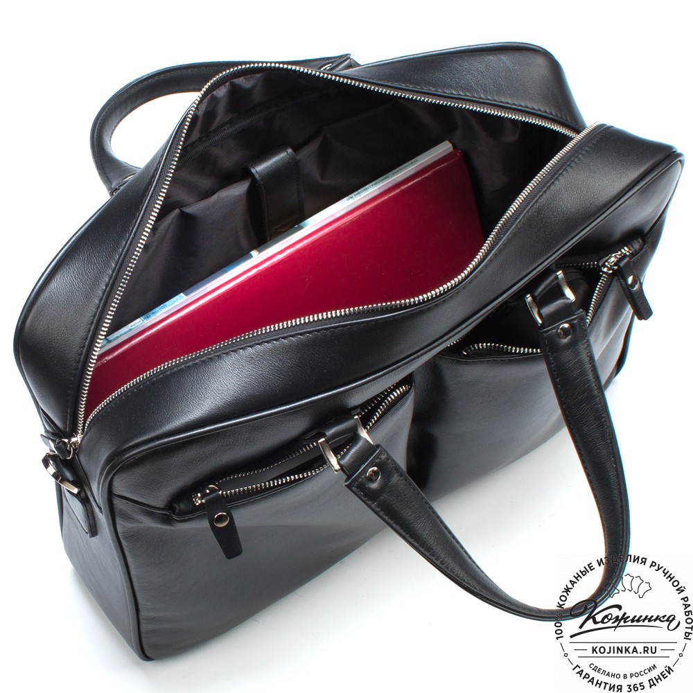 Кожаная деловая сумка "Роберт" (чёрная) 