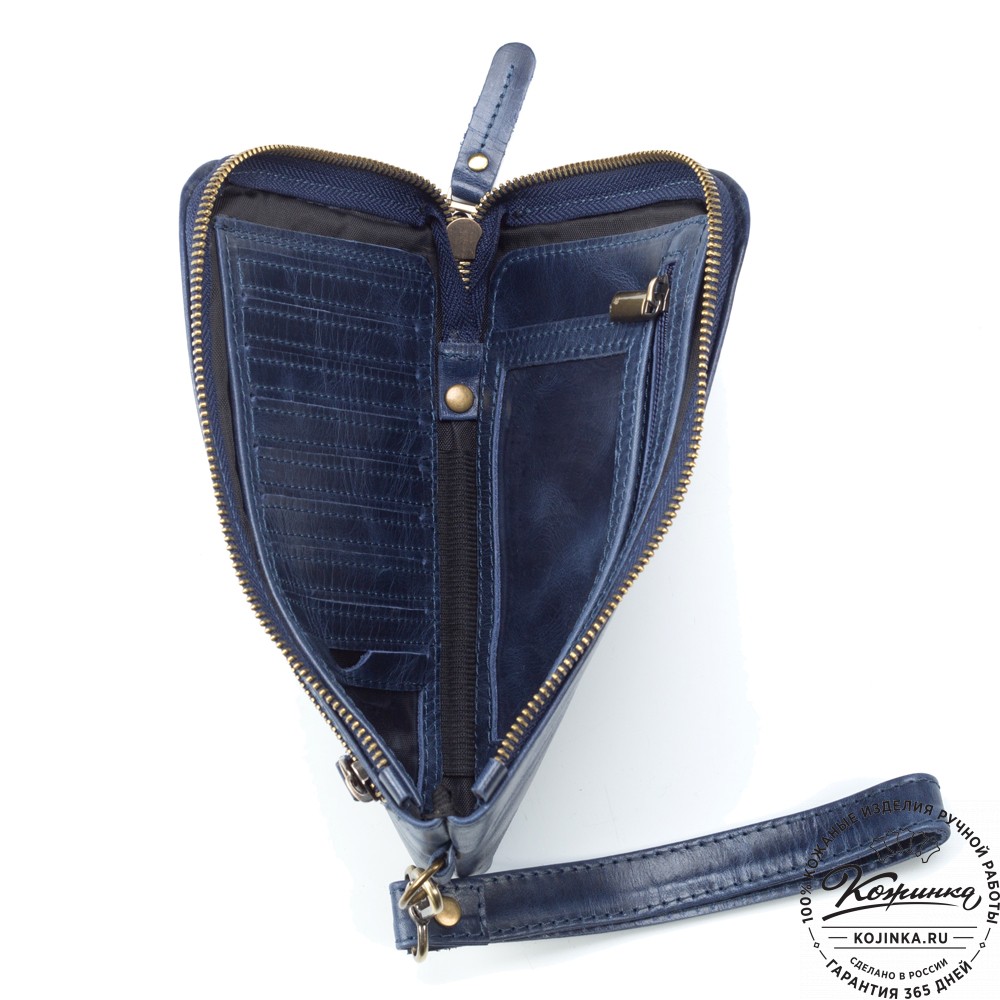Кожаный клатч "Логан" (синий антик) 