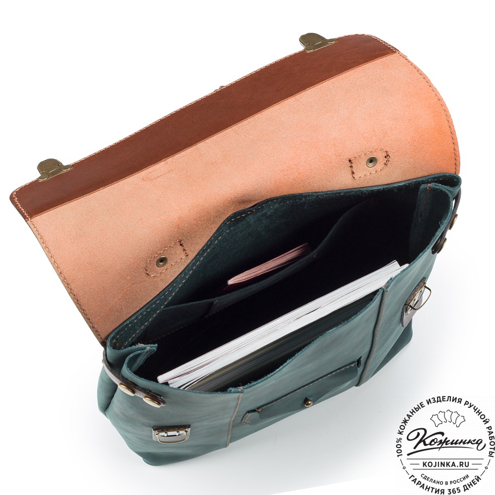 Кожаный рюкзак "Школьник" (изумрудный крейзи)