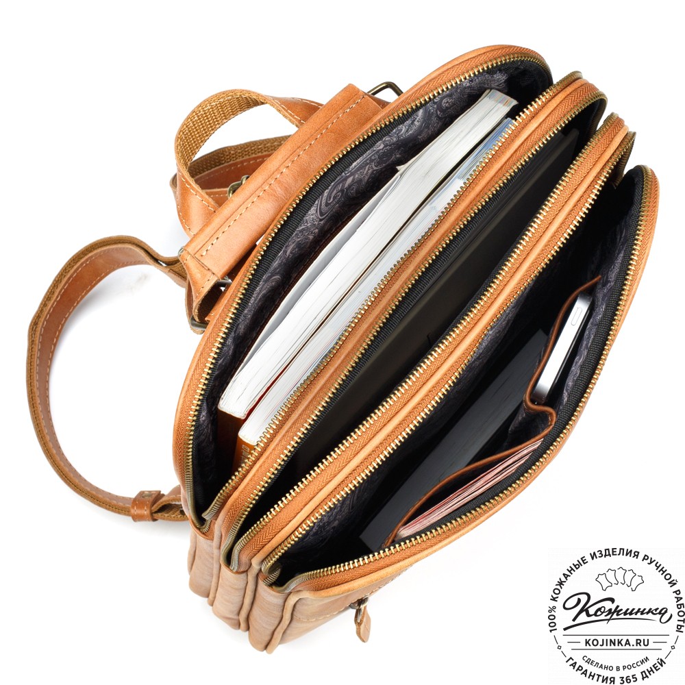 Кожаный рюкзак-сумка "Майя" (рыжий)