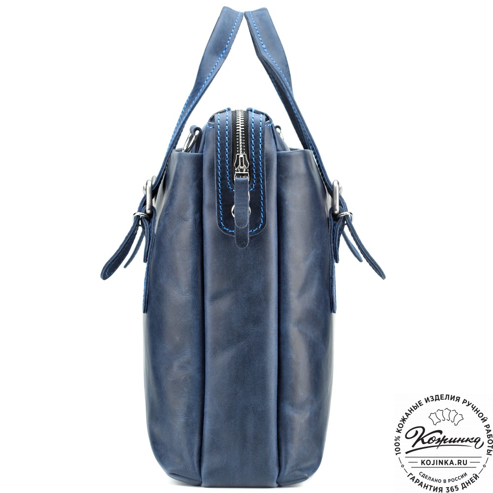 Кожаная деловая сумка "Франклин" (синий крейзи)