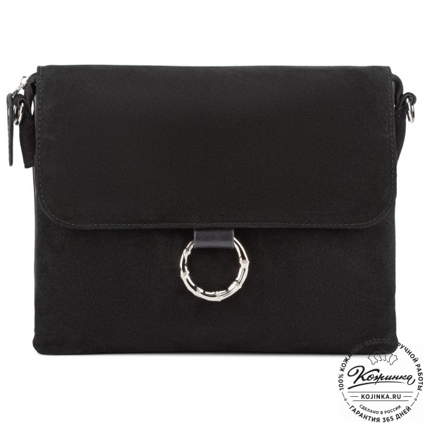 Женская сумка из кожи и замши  "Мишель" (чёрная). фото 1