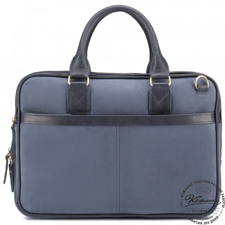 Деловая кожаная сумка "Рудольф" (синий крейзи фактура)