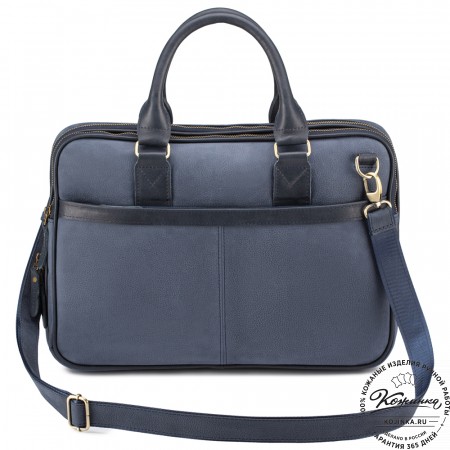 Деловая кожаная сумка "Рудольф" (синий крейзи фактура)