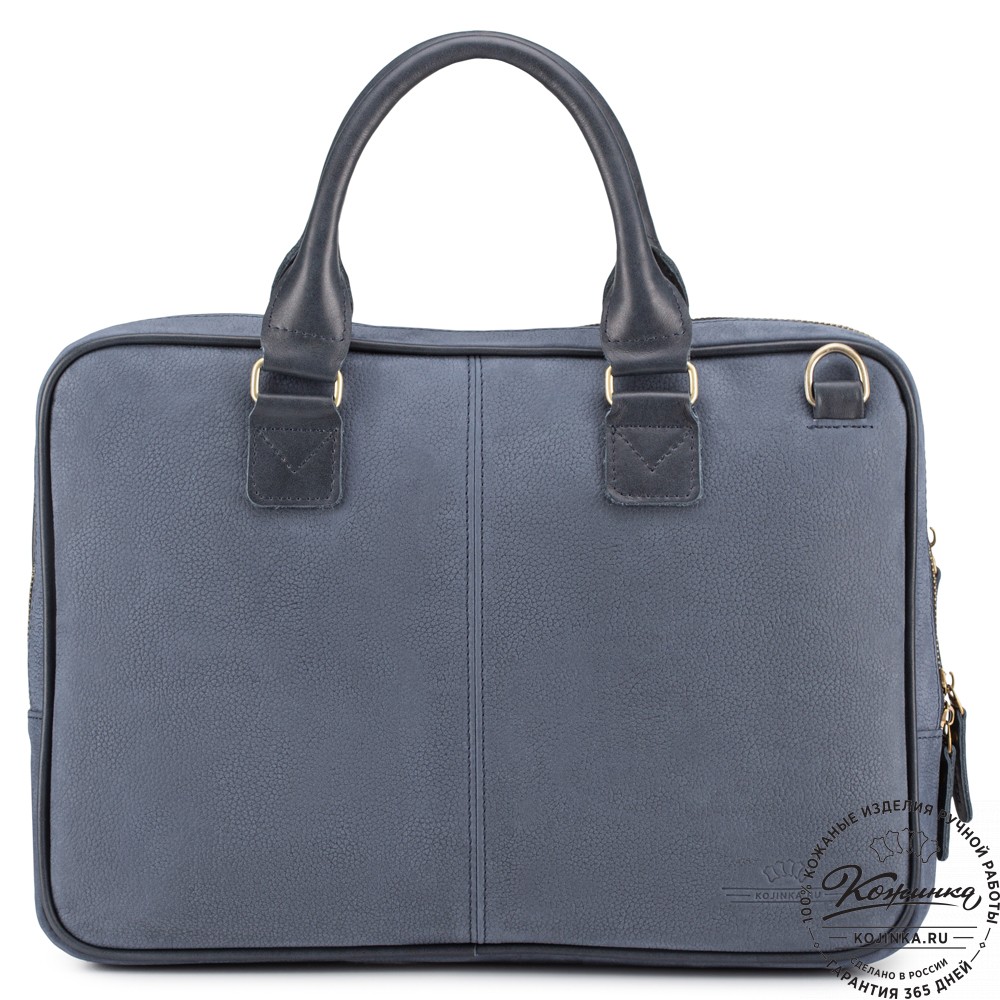 Деловая кожаная сумка "Рудольф" (синий крейзи фактура)