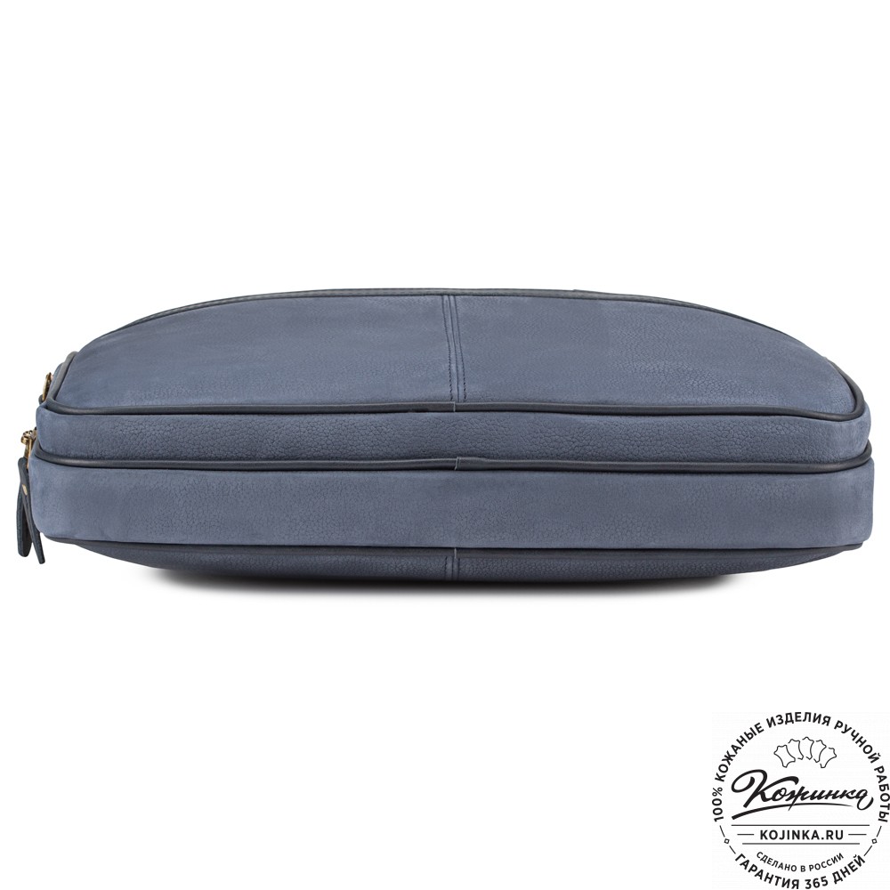 Деловая кожаная сумка "Рудольф" (синий крейзи фактура)