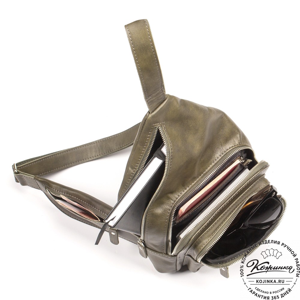 Кожаная нагрудная сумка "Аполлон" (хаки гладкая кожа)