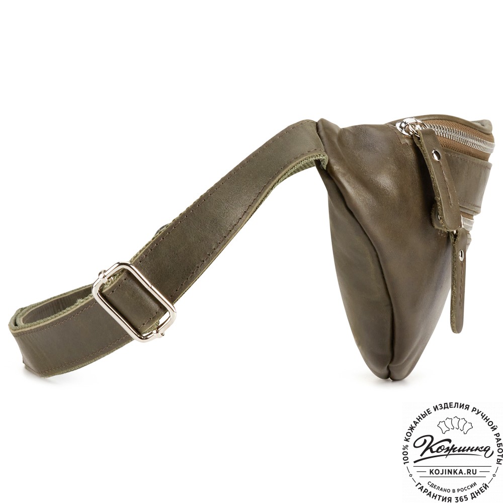 Кожаная сумка на пояс "Сандро" (хаки гладкая кожа) 