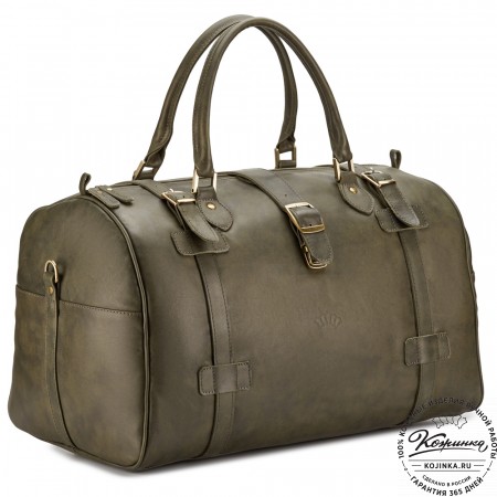 Кожаная дорожная сумка "Кордова" (хаки гладкая кожа)