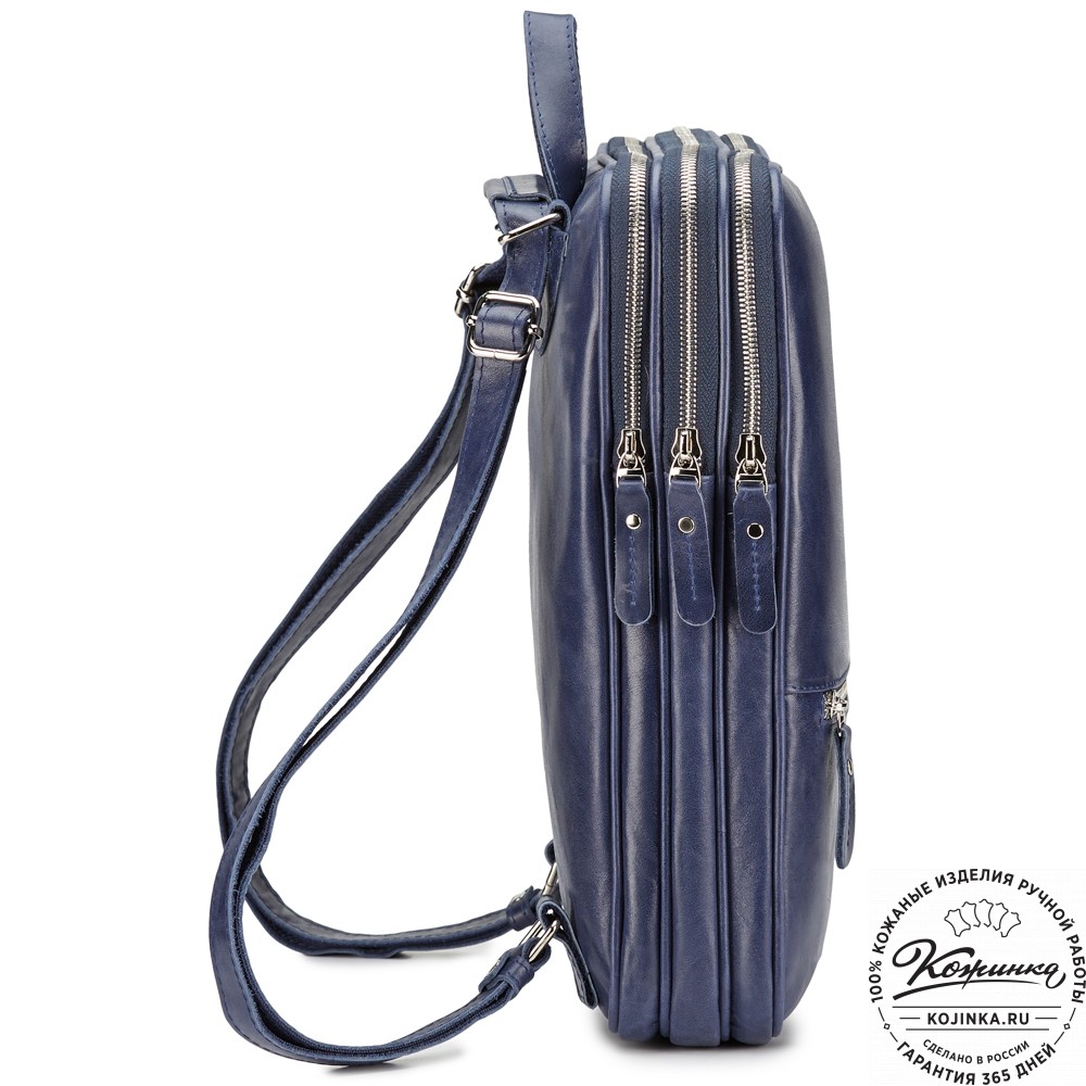 Кожаный рюкзак-сумка "Майя" (синий)
